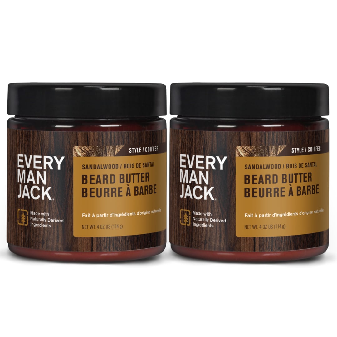 Every Man Jack Beard Butter- Subtle Sandalwood Fragrance - Rejuvenates, Hydrates, and Styles Dry, Unruly Beards While Relieving Itch - Naturally Derived with Cocoa Butter and Shea Butter - 114g Twin Pack