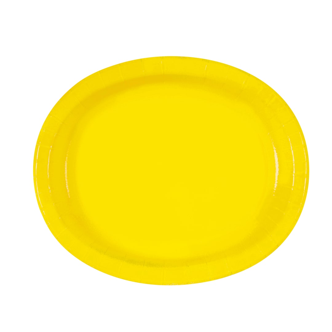 Neon Yellow Solid Oval Plates, 8ct