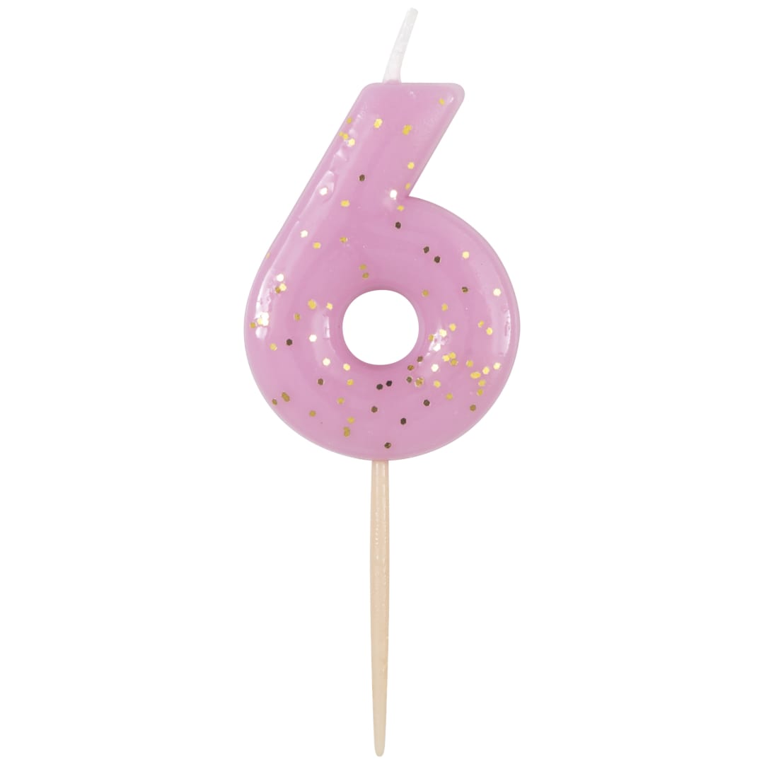 Mini Gold Glitter Pastel Number 6 Pick Birthday Candle