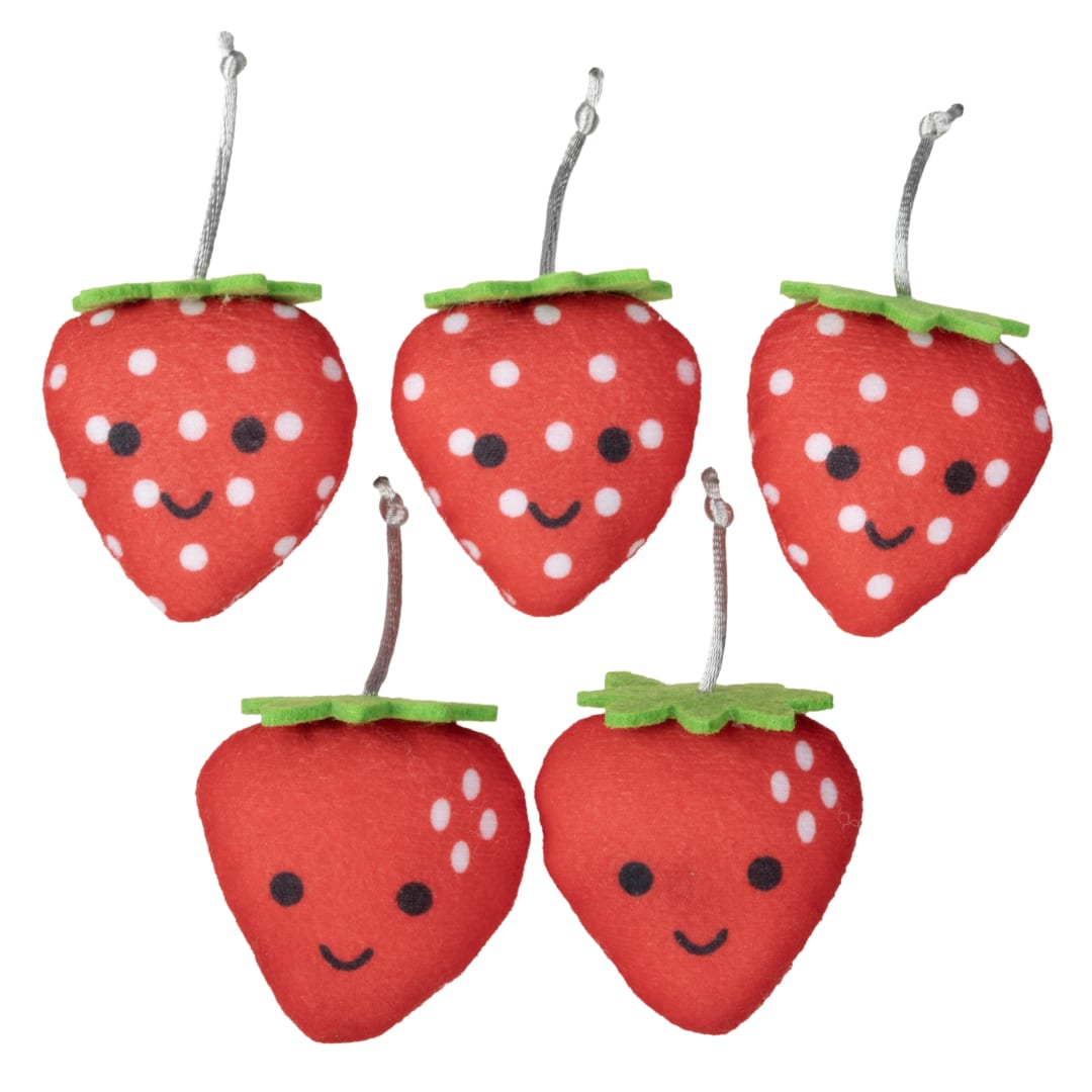 SmartyKat Market Strawberries Catnip Cat Toys, Set of 5, Plush Strawberry-Shaped Catnip Toys, Fiberfill Made with Recycled Plastic