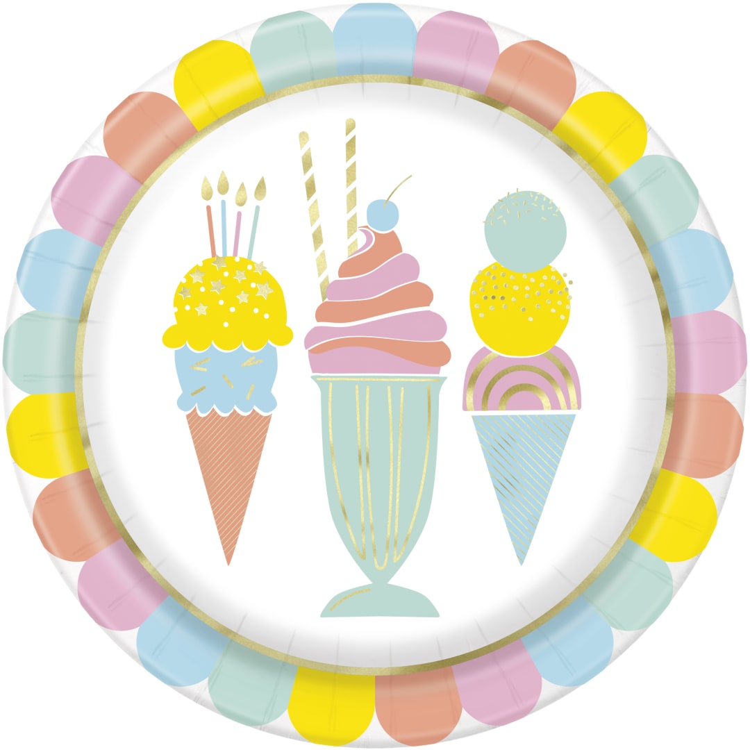 Pastel Ice Cream Round 9" Dinner Plates, 8ct - Foil Stamping