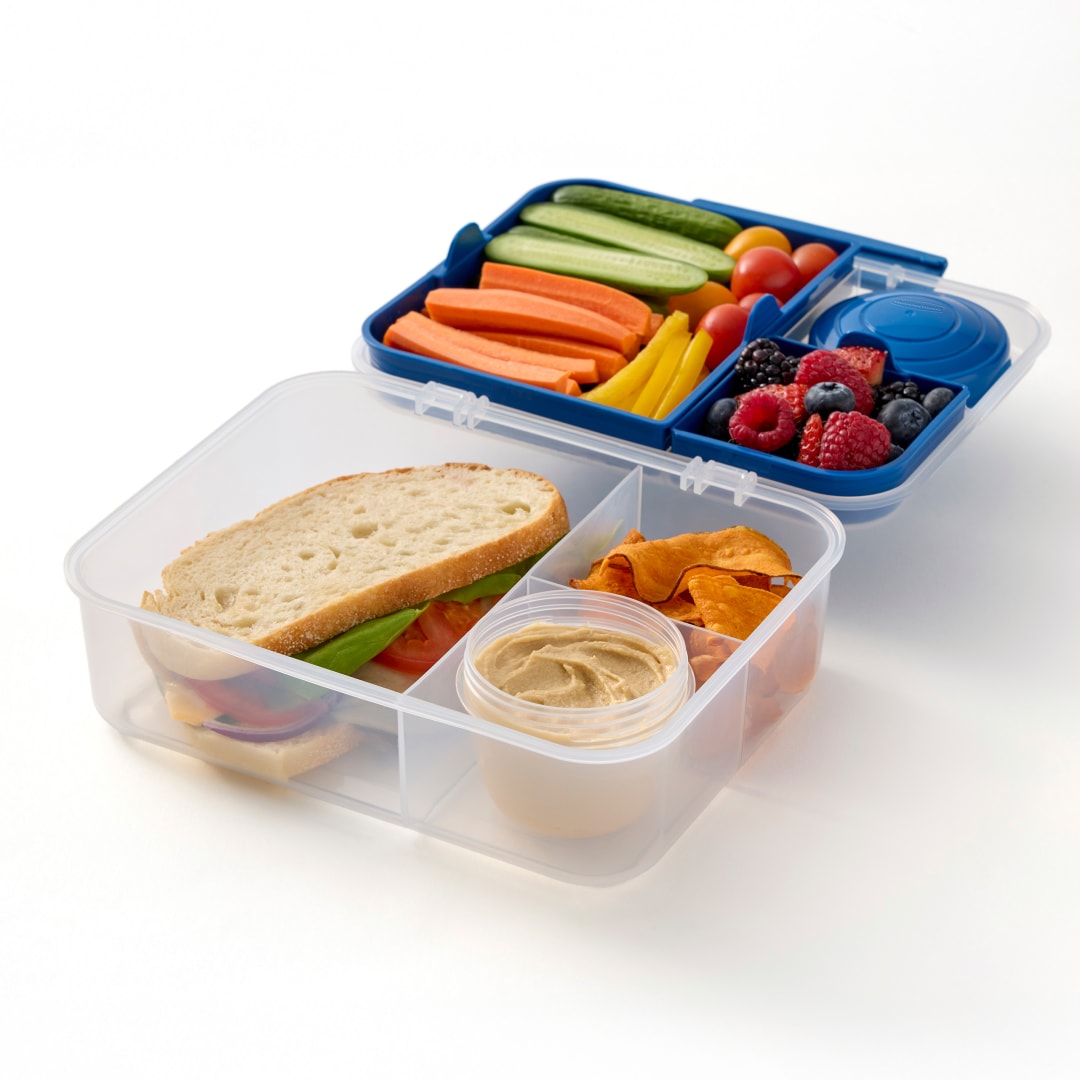 Rubbermaid Pack & Go 1.65 L Bento Box with Yogurt Pot,  Meal Prep Container with Compartments and Dividers