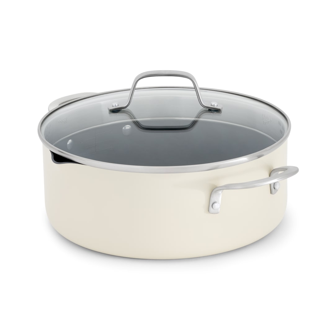 Calphalon Ceramic Nonstick 5 Quart Dutch Oven with Lid, Easy Cleanup Ceramic Pot for Soups, Stews, Braises, PFAS-Free Cookware, Dishwasher Safe, Flour
