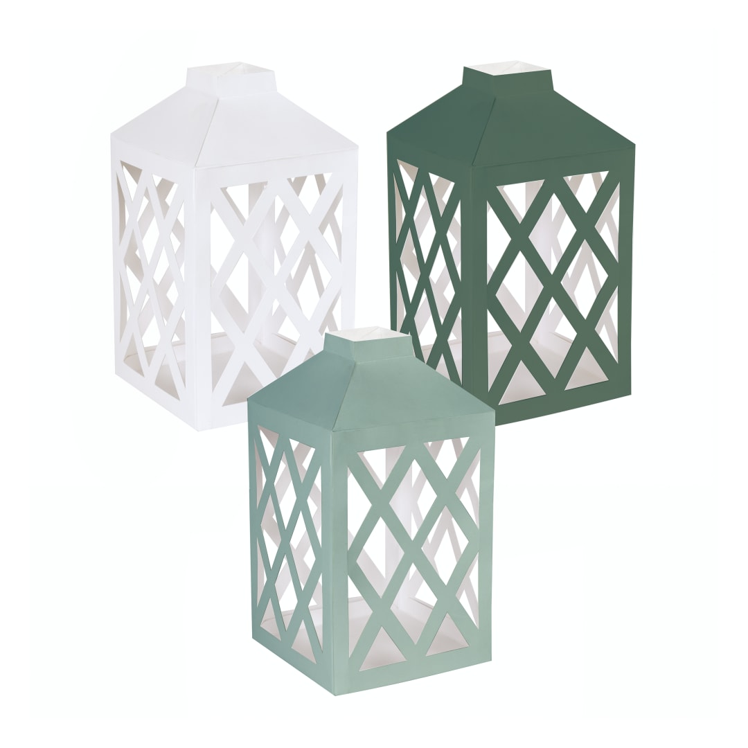 Light Green, Dark Green &amp; White Paper Lanterns, 3ct