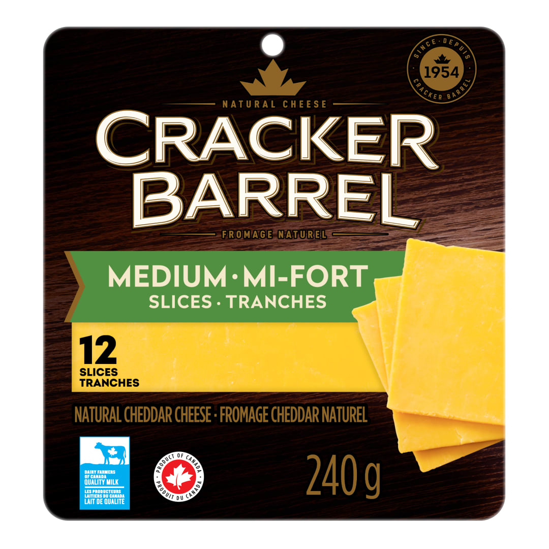 Cracker Barrel Medium Cheddar Cheese Slices, 240g