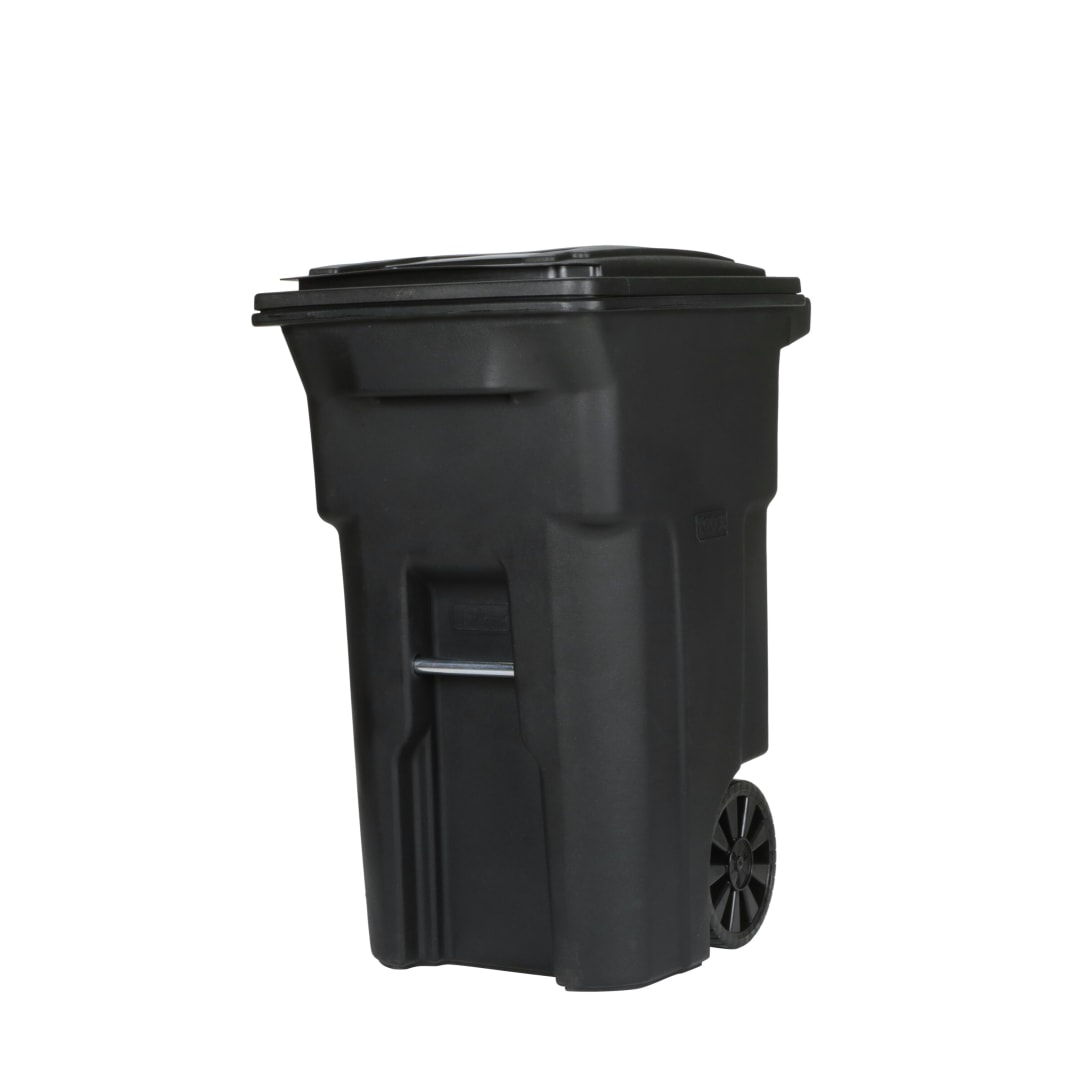 64 Gal. Black Trash Can with Wheels and Attached Lid