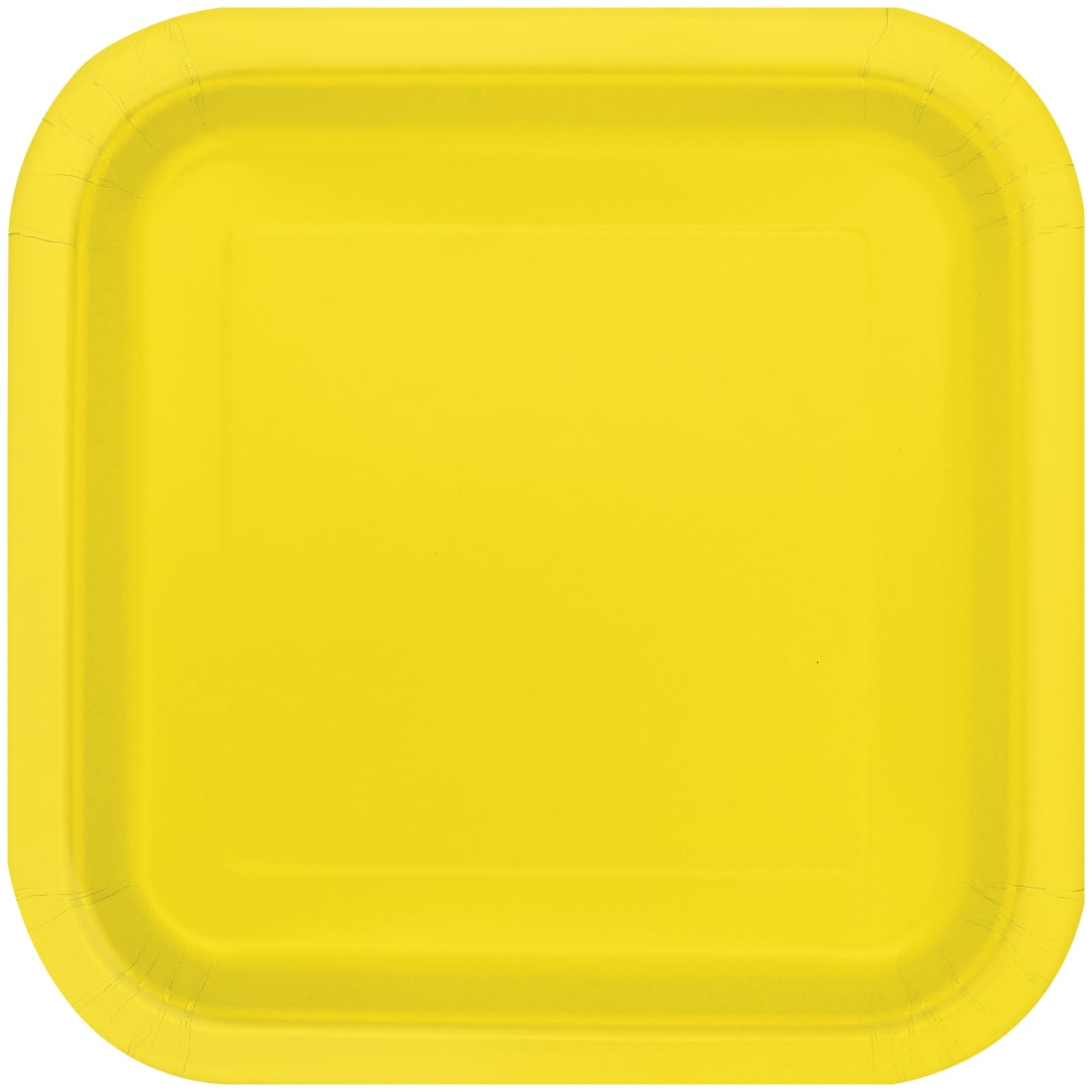 Neon Yellow Solid Square 9" Dinner Plates, 14ct