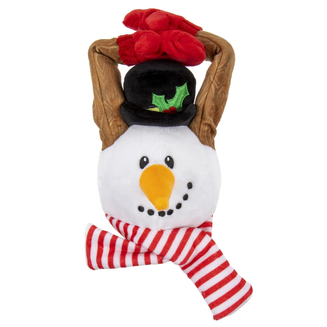 goDog Holiday Action Plush Snowman, Animated Squeaky Plush Dog Toy, Chew Guard Technology, White