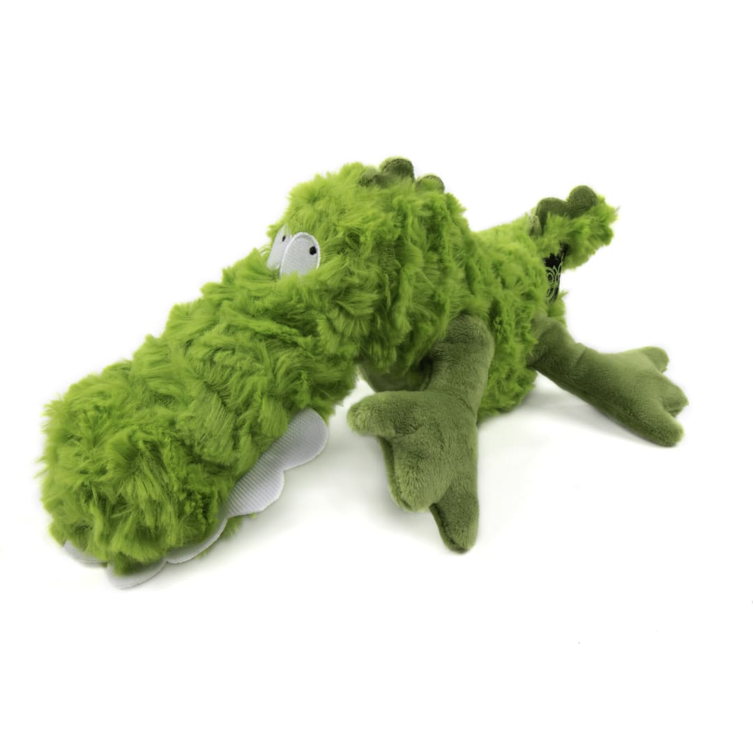 goDog PlayClean Gator Squeaky Plush Dog Toy with Odor-Eliminating Essential Oils With Chew Guard Technology, Green, Large
