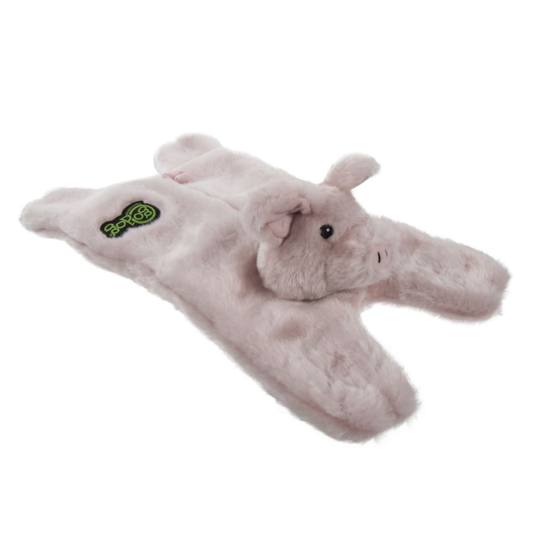 goDog Barnyard Buddies Pig Squeaky Plush Flattie Dog Toy with Chew Guard Technology, Pink, Small/Medium