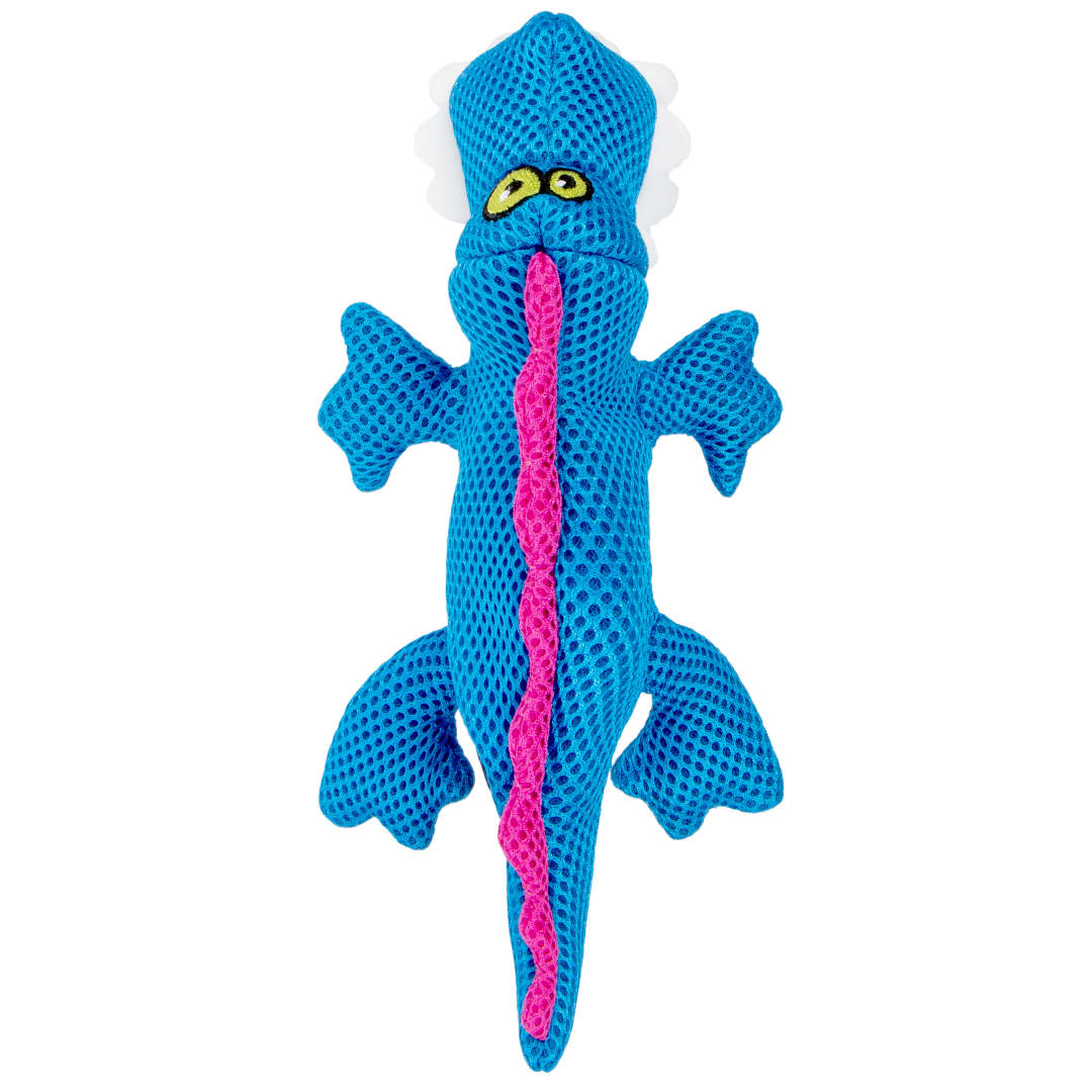 goDog Double Chew Guard Technology Gators Squeaky Plush Dog Toy, Blue, Small