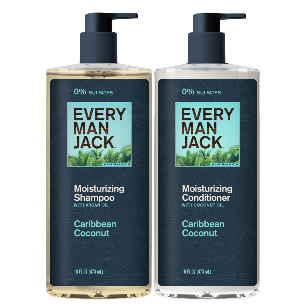Every Man Jack Men's Shampoo and Conditioner Set - Caribbean Coconut - Made w/ Plant Powered Moisturizing Ingredients like Coconut & Argan Oil - 16 fl oz (2 Pack)