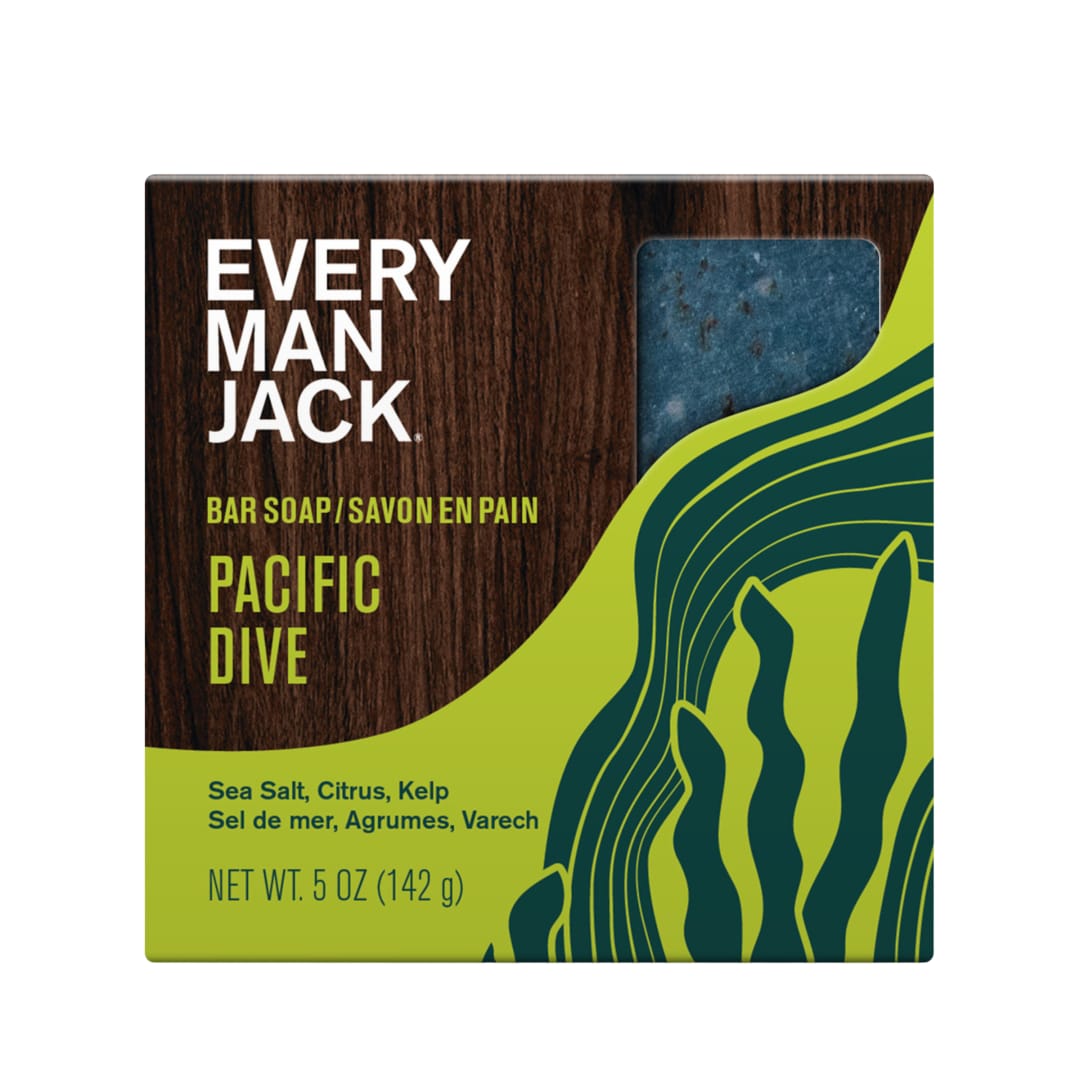 Every Man Jack Cold Plunge Mens Bar Soap - Pacific Dive Scent with notes of Sea Salt, Kelp, Refreshing Citrus - Deeply Cleans, Hydrates with Naturally Derived Ingredients and Light Grit - 142g