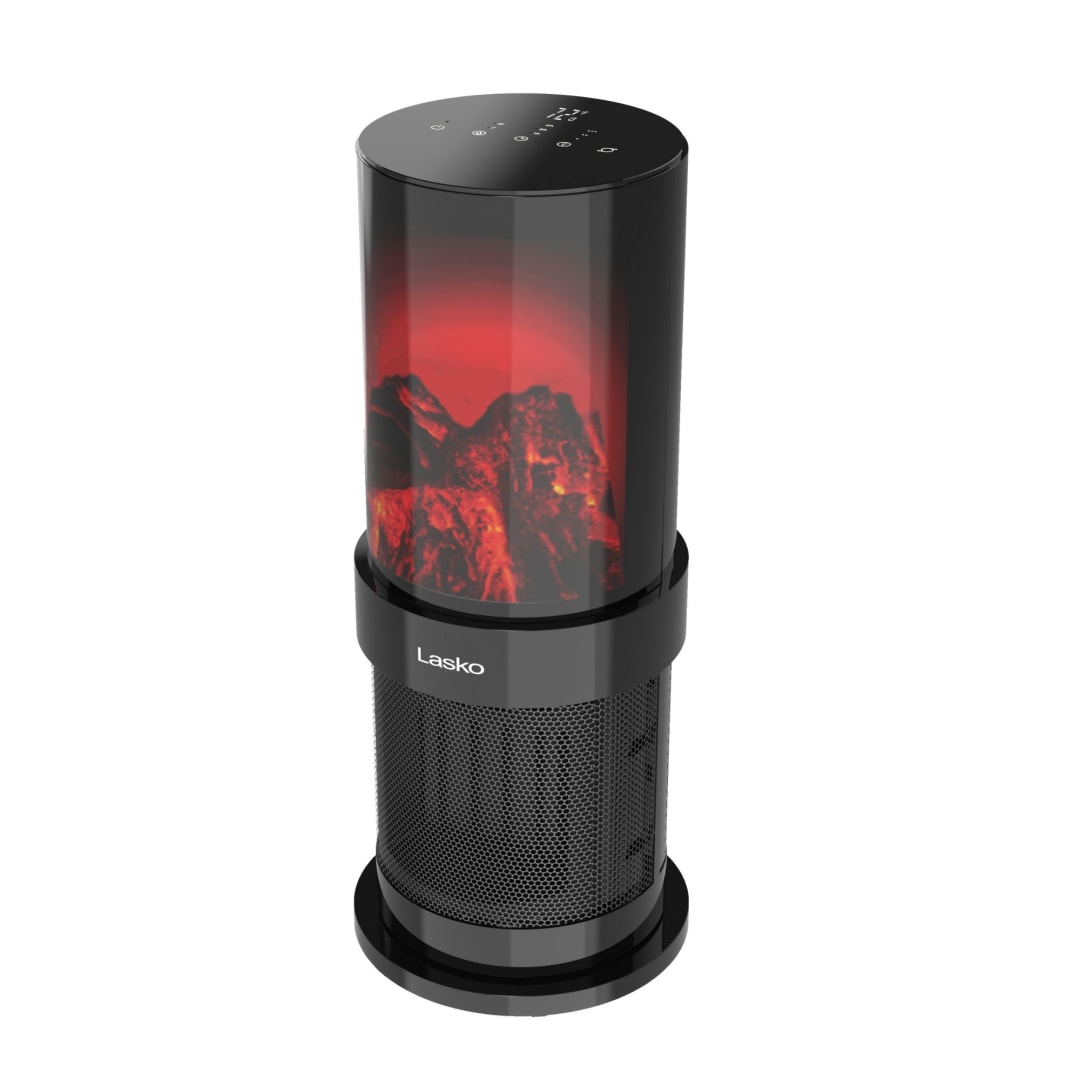 Lasko 1500 Watt 20" Oscillating Fireplace Ceramic Tower Space Heater with Digital Display, Tip-Over Switch and Timer, Black