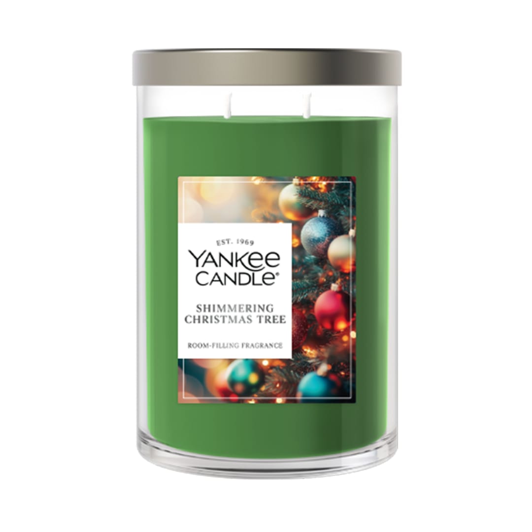 Yankee Candle Large Tumbler Scented Candle with up to 80 Hour Burn Time, Premium Plant Wax Blend for Consistent Burn, 20 oz Tumbler Candle with Room Filling Fragrance, Shimmering Christmas Tree