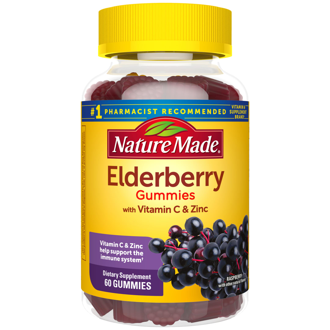 Nature Made Elderberry with Vitamin C and Zinc, Dietary Supplement for Immune Support, 60 Elderberry Gummies, 30 Day Supply