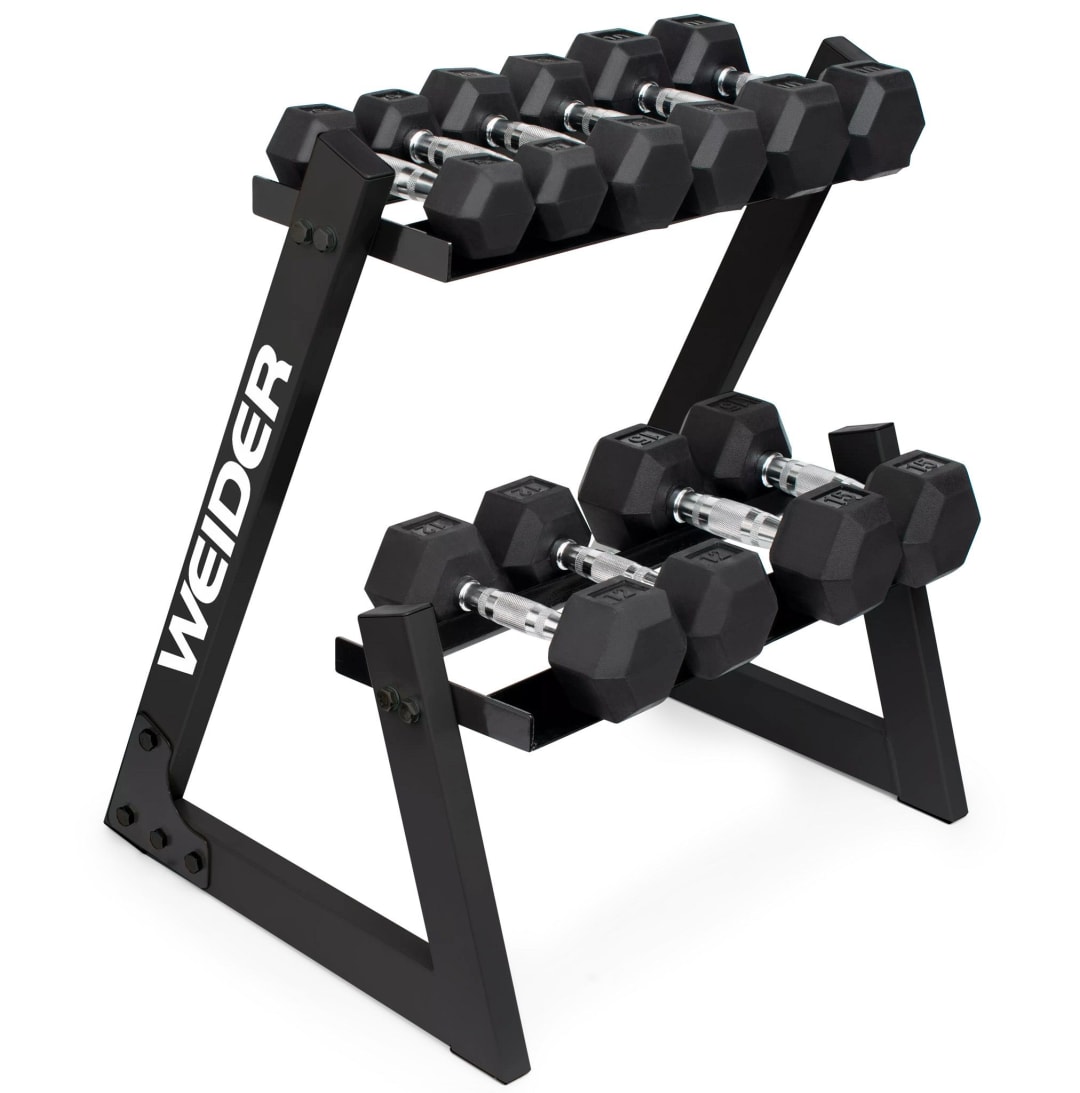 100 Lb. Dumbbell Set with Two-Tier Storage Rack