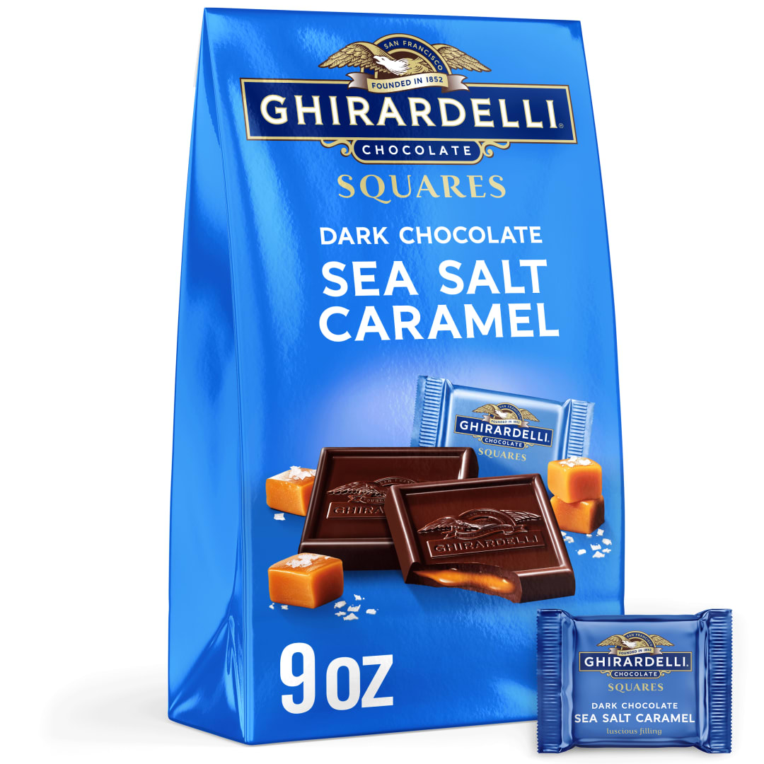 GHIRARDELLI Dark Chocolate Sea Salt Caramel Squares, 9 oz Bag