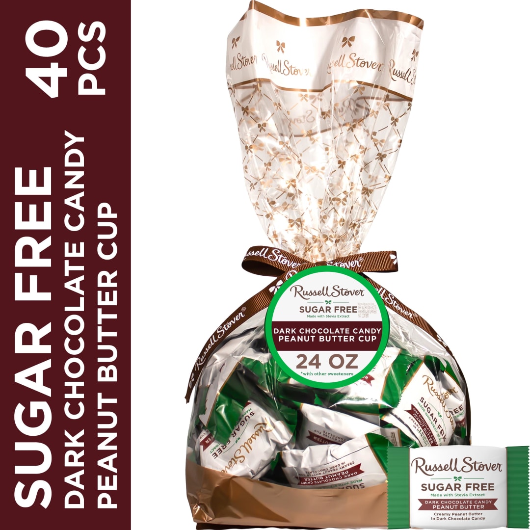 RUSSELL STOVER Sugar Free Dark Chocolate Peanut Butter Cup Candy Gift Bag, 24 oz.