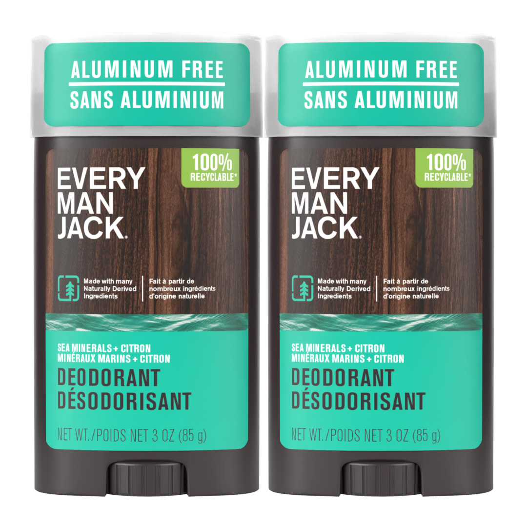 Every Man Jack Sea Minerals + Citron Men’s Deodorant - Stay Fresh with Aluminum Free Deodorant For all Skin Types - Odor Crushing, Long Lasting, with Naturally Derived Ingredients - 3oz (2 Pack)
