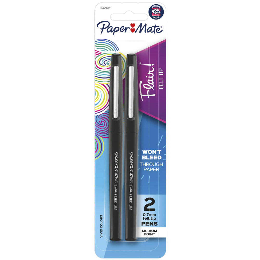 Paper Mate® Flair Felt Tip Pens, Medium Point (0.7mm), Black, 2 Count