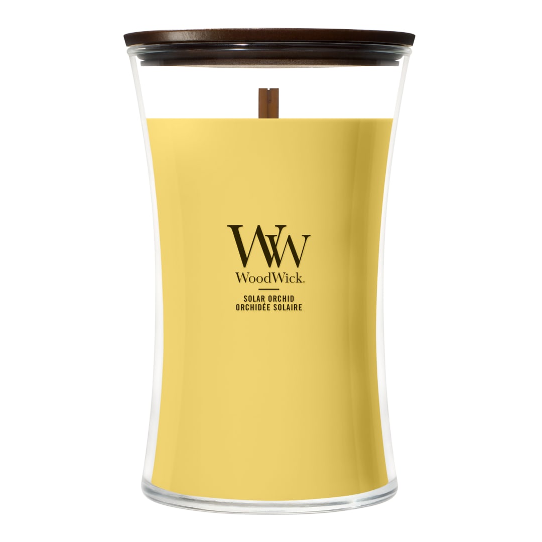 WoodWick Vela perfumada | Vela grande en forma de reloj de arena | Solar Orchid | Regalos perfectos para mujeres