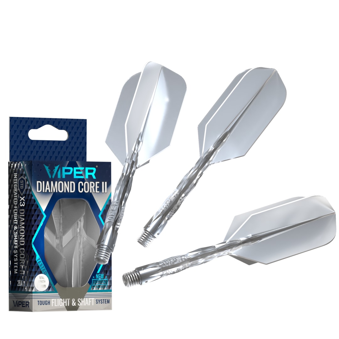 Viper Diamond Core II Integrated Dart Flight & Shaft System - Medium Shaft, Slim Flight - Clear