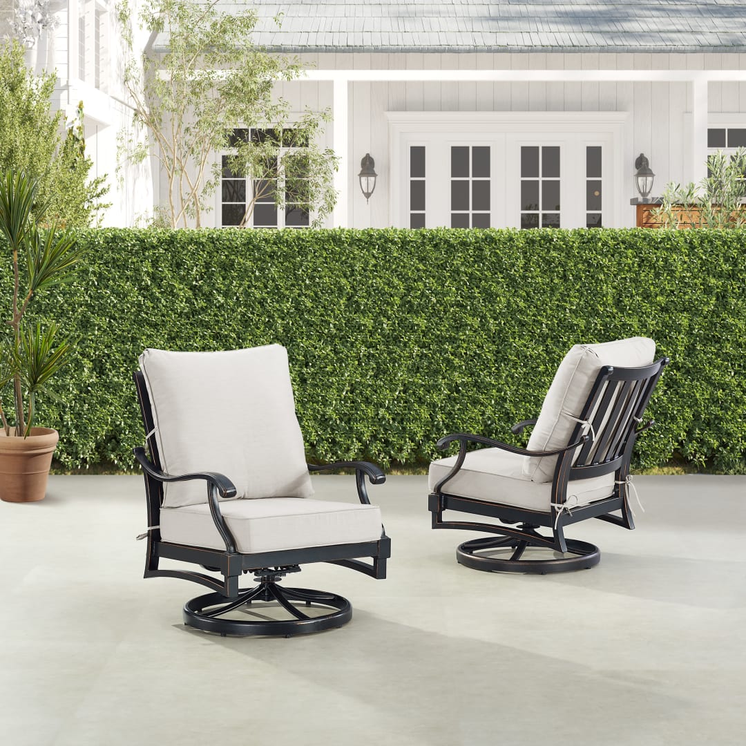 Pair of Black Aluminum Patio Deep Seating Swivel Rocker Club Chairs with Cushions