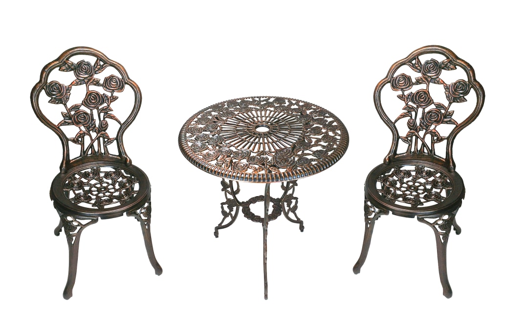 Cast Aluminum Metal White 3 Piece Patio Rose Bistro Set