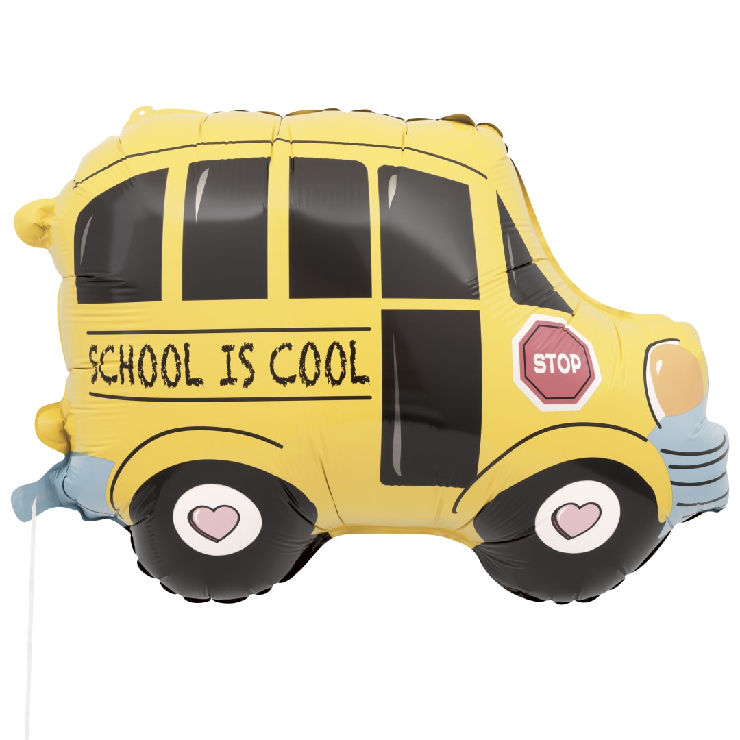 Back to School Bus-Shaped Giant 24.6" Foil Balloon - Bulk with Ribbon