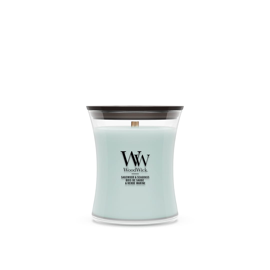 WoodWick Vela perfumada | Vela de tamaño mediano en forma de reloj de arena | Sagewood & Seagrass | Regalos perfectos para mujeres
