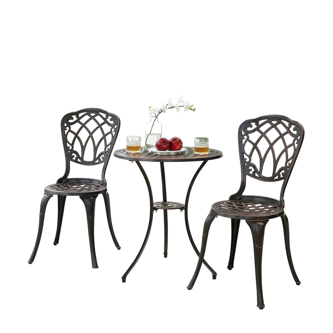 Ornate Traditional Outdoor Patio Garden Aluminum 3 Piece Black Bistro Set