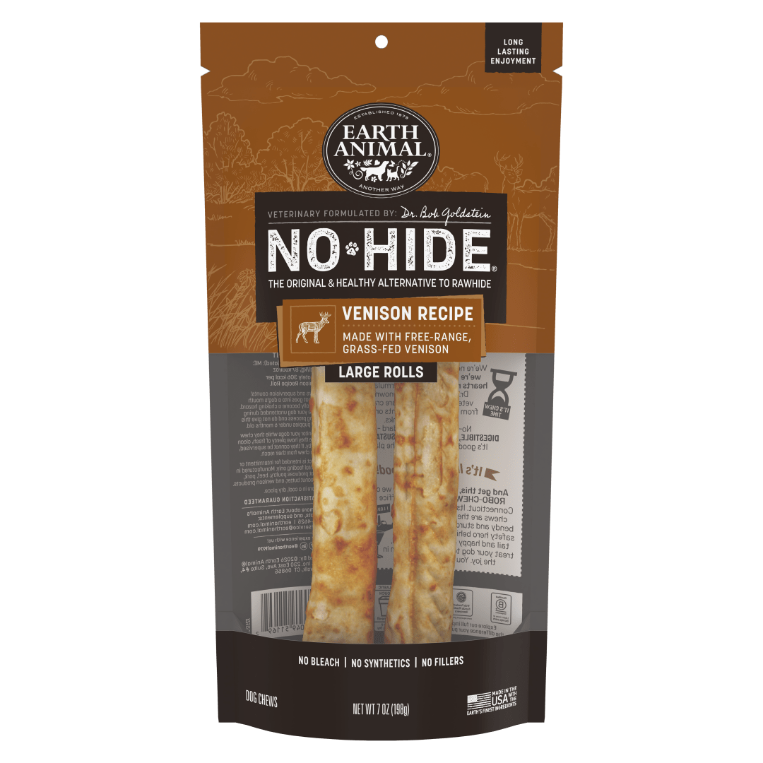 Earth Animal No-Hide Rolls Venison Recipe Large Dog Chews, 2 Pack