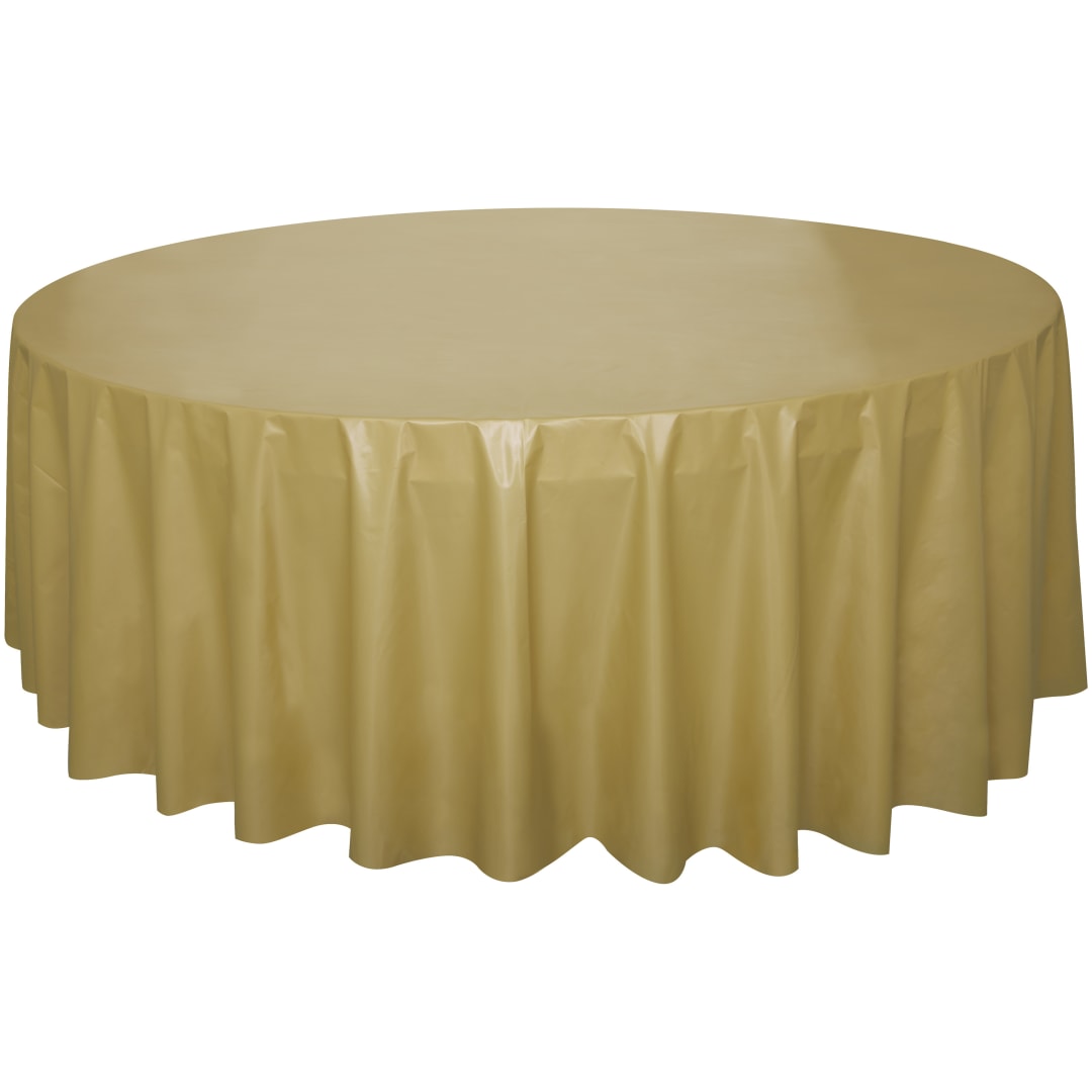Gold Solid Round Plastic Table Cover, 84"