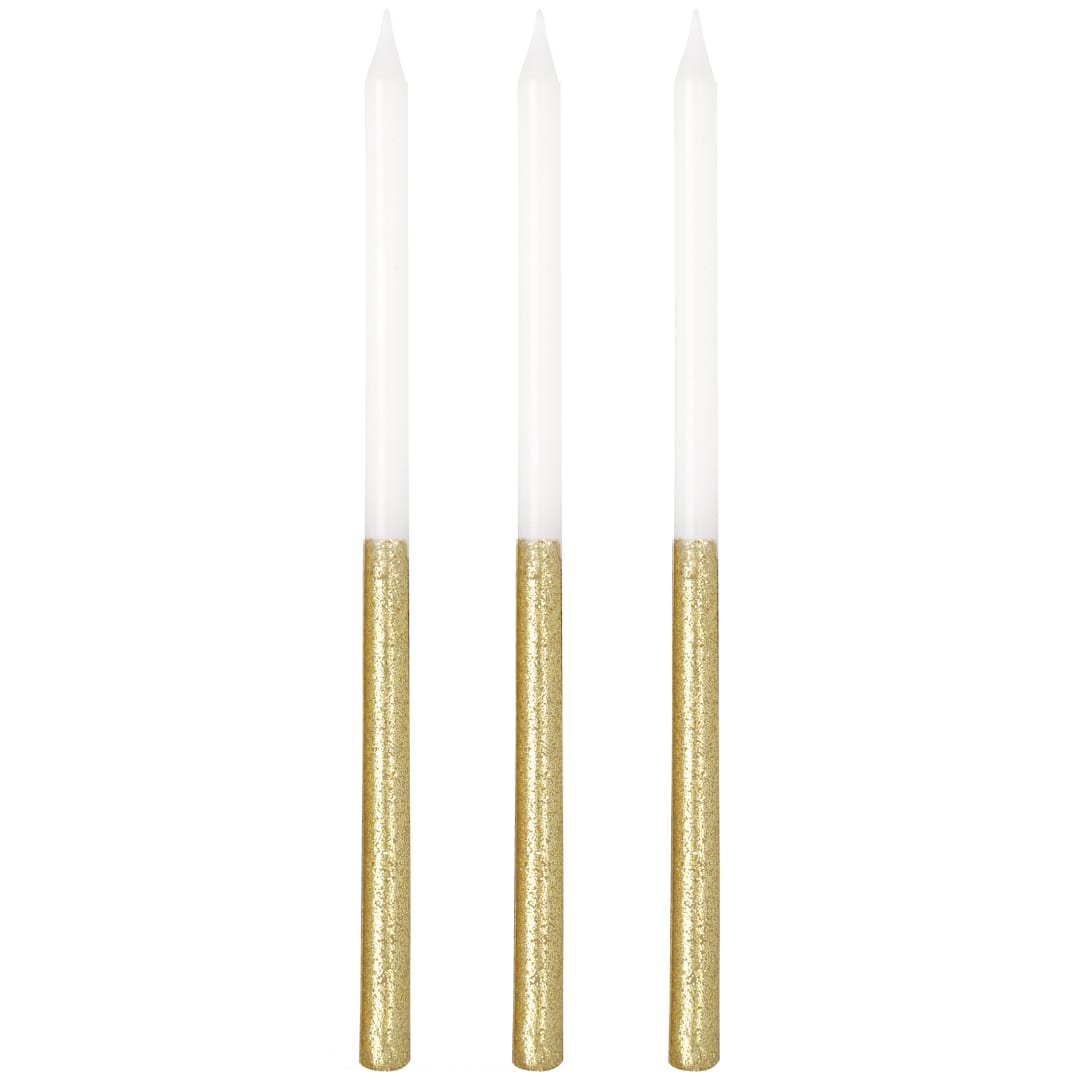 Gold Glitter Dipped 5" Birthday Candles, 12ct