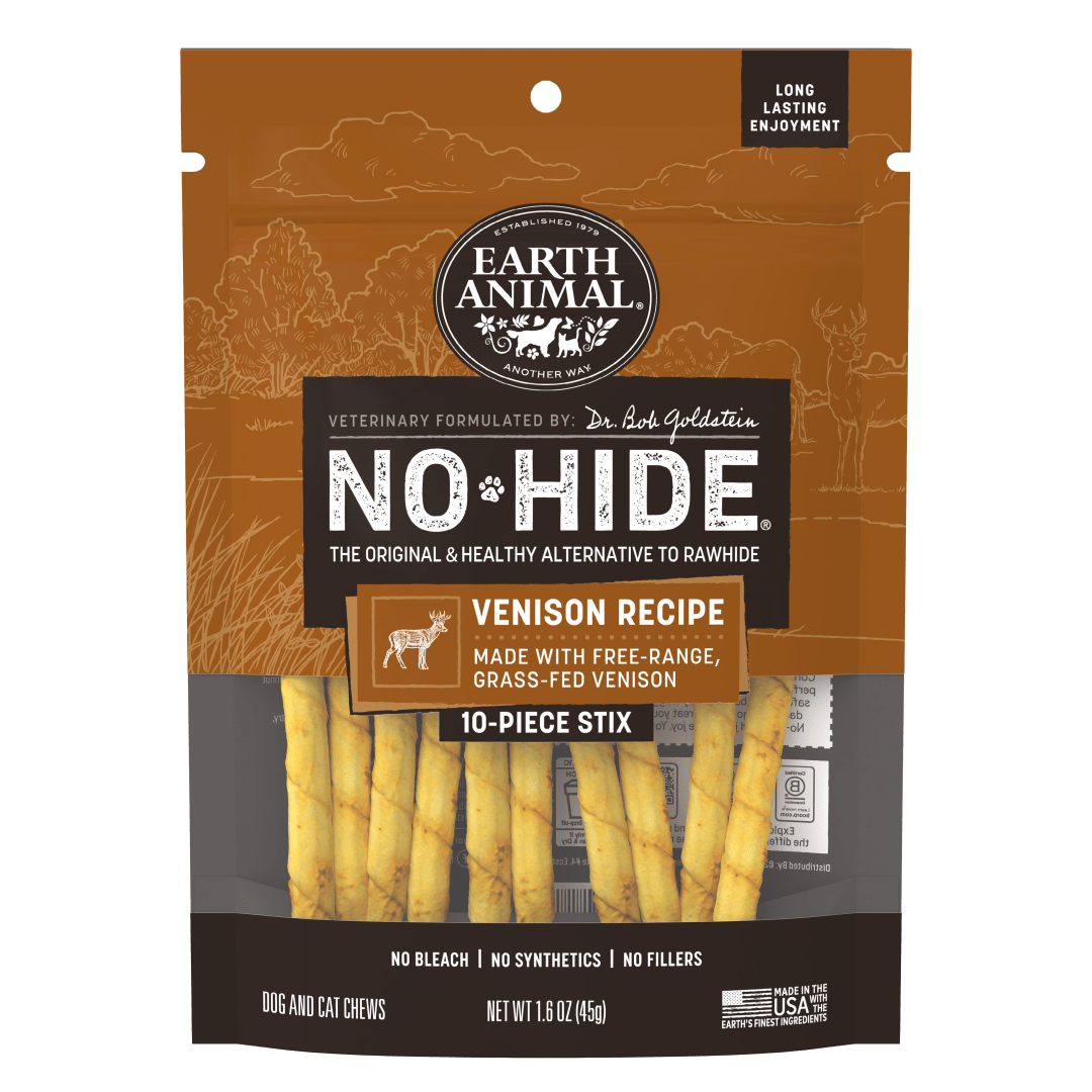 Earth Animal No-Hide Stix Venison Recipe Dog & Cat Chews, 10 Pack