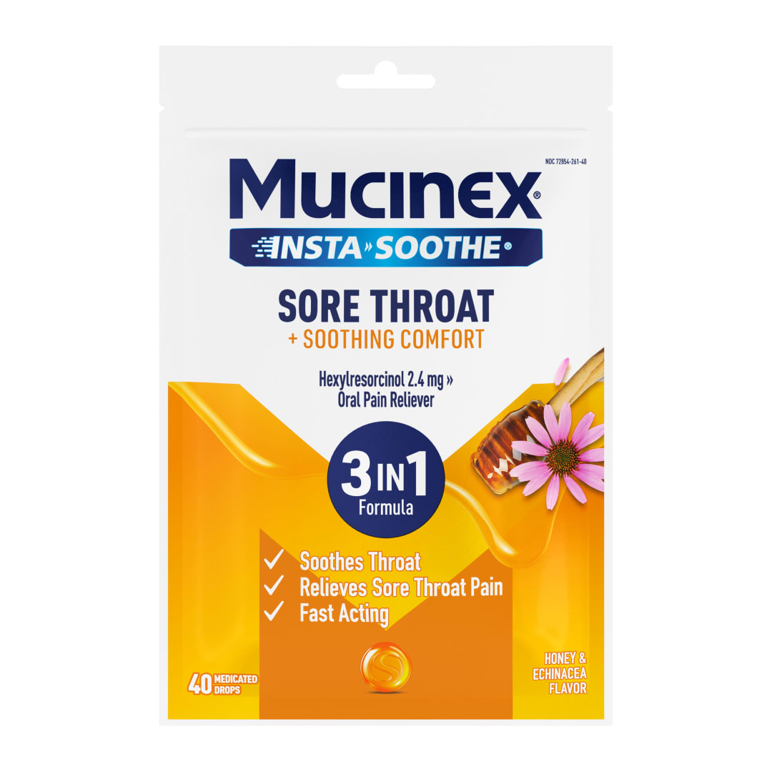 MUCINEX® InstaSoothe™ Sore Throat + Soothing Comfort - Honey & Echinacea 36/40 ct.