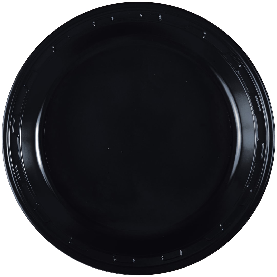 Midnight Black Solid Round 10" Plastic Dinner Plates, 50ct
