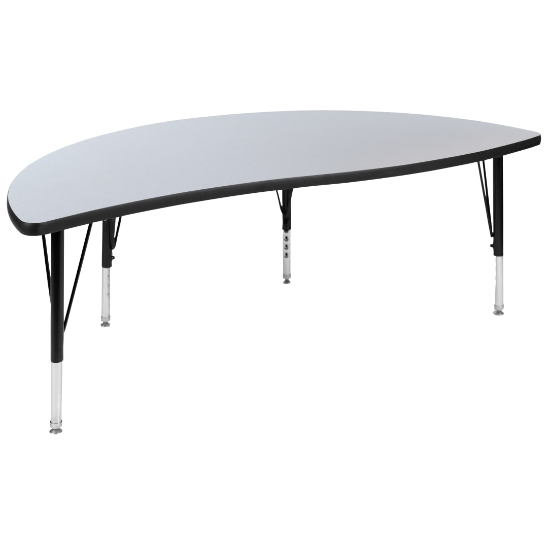 Wren 60" Half Circle Wave Flexible Collaborative Grey Thermal Laminate Activity Table - Height Adjustable Short Legs