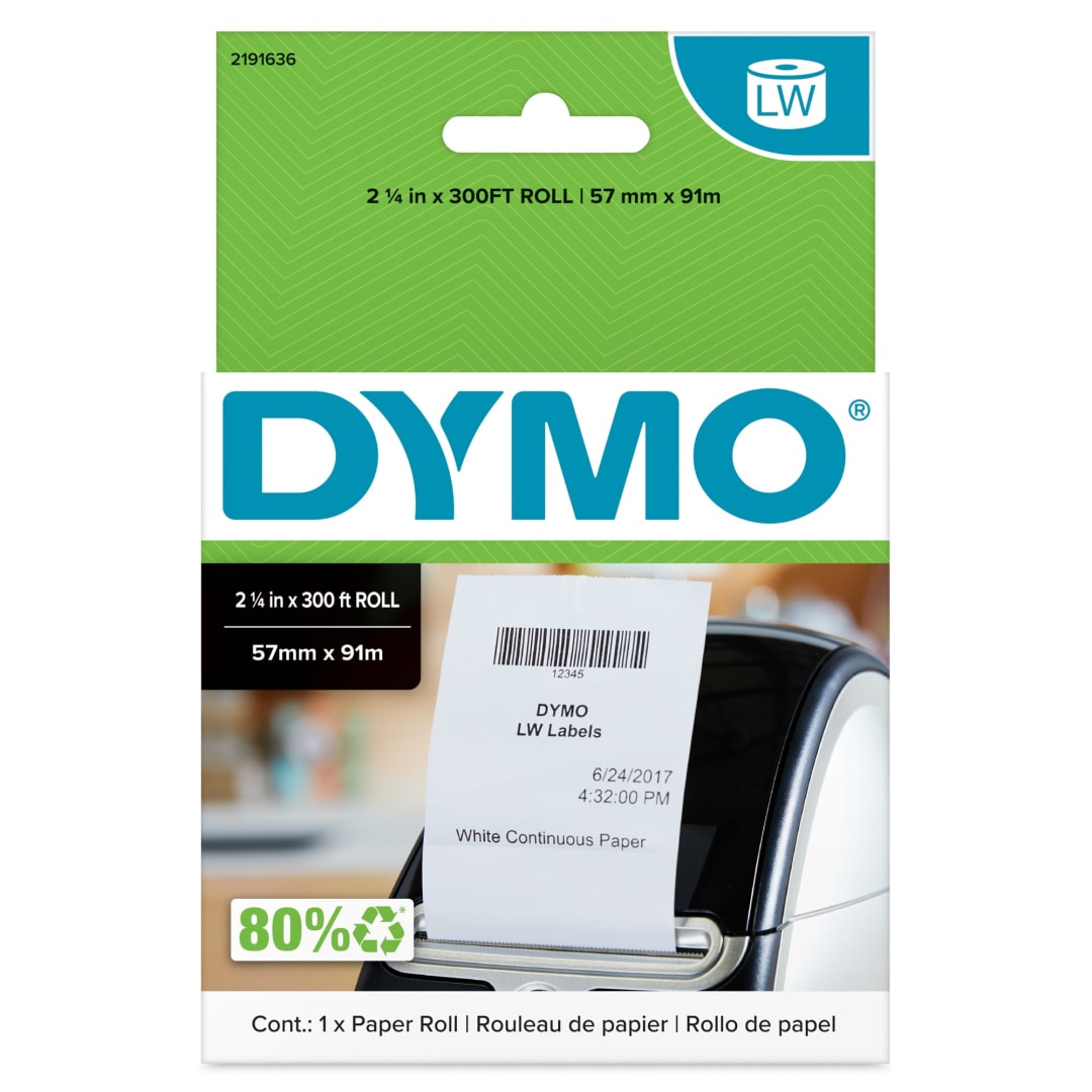 DYMO Authentic LW Continuous Labels | 57 mm x 91 metres (2 1/4 in x 300 ft) | DYMO Labels for LabelWriter Label Printers | 1 Roll