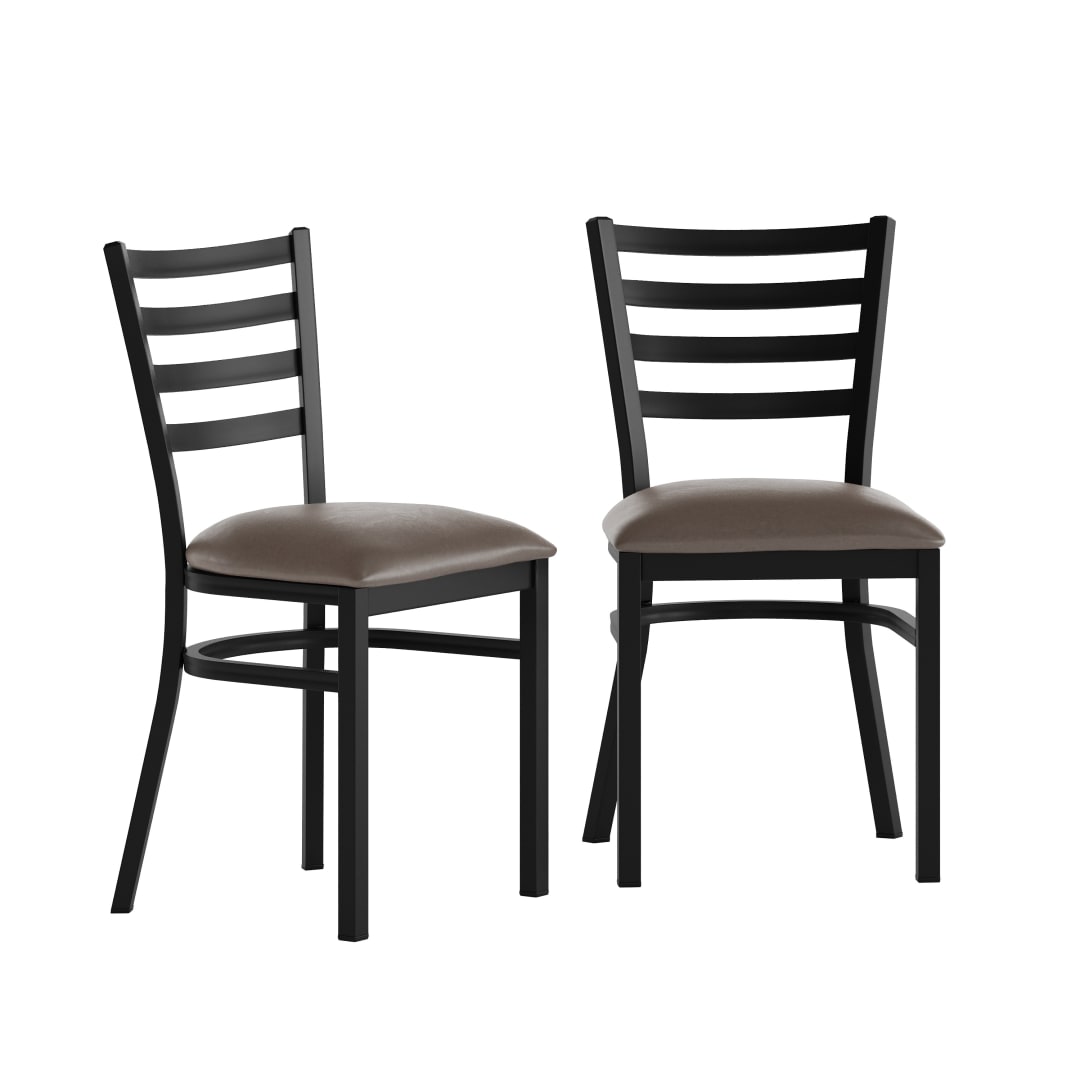 2 Pack HERCULES Black Ladder Back Metal Restaurant Chair - Mocha Vinyl Seat