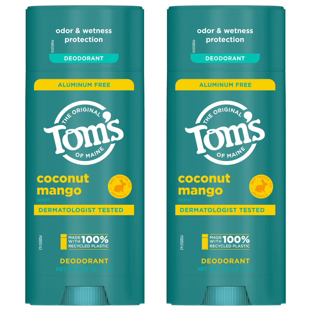 Tom’s of Maine Coconut Mango Natural Deodorant, Aluminum Free, Clear Application, Odor & Wetness Protection, Naturally Derived Ingredients, 3.25 oz (2 Pack)