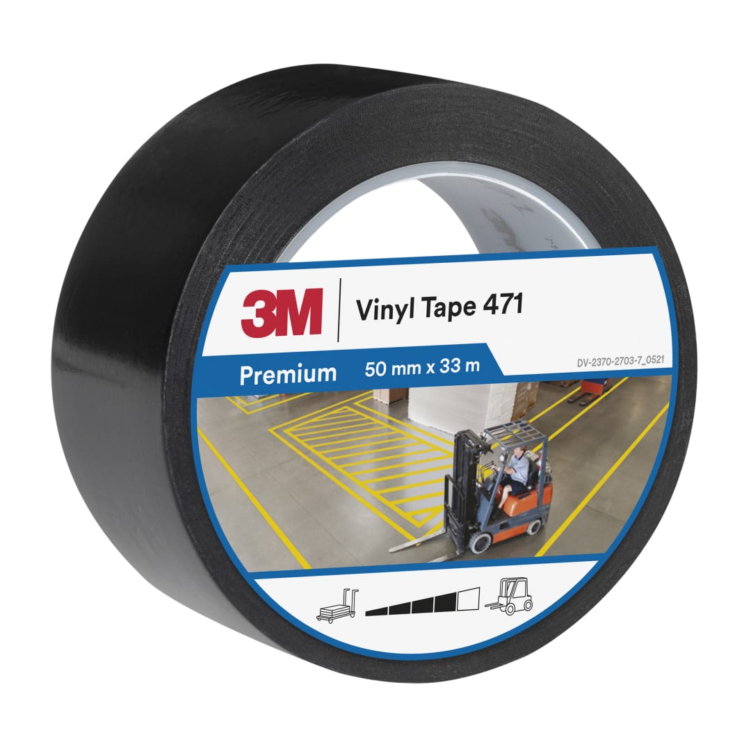3M™ Vinil Bant 471, Siyah, 50 mm x 33 m, 0.14 mm, Tek Tek Sarılmış, Uygun Paketlenmiş