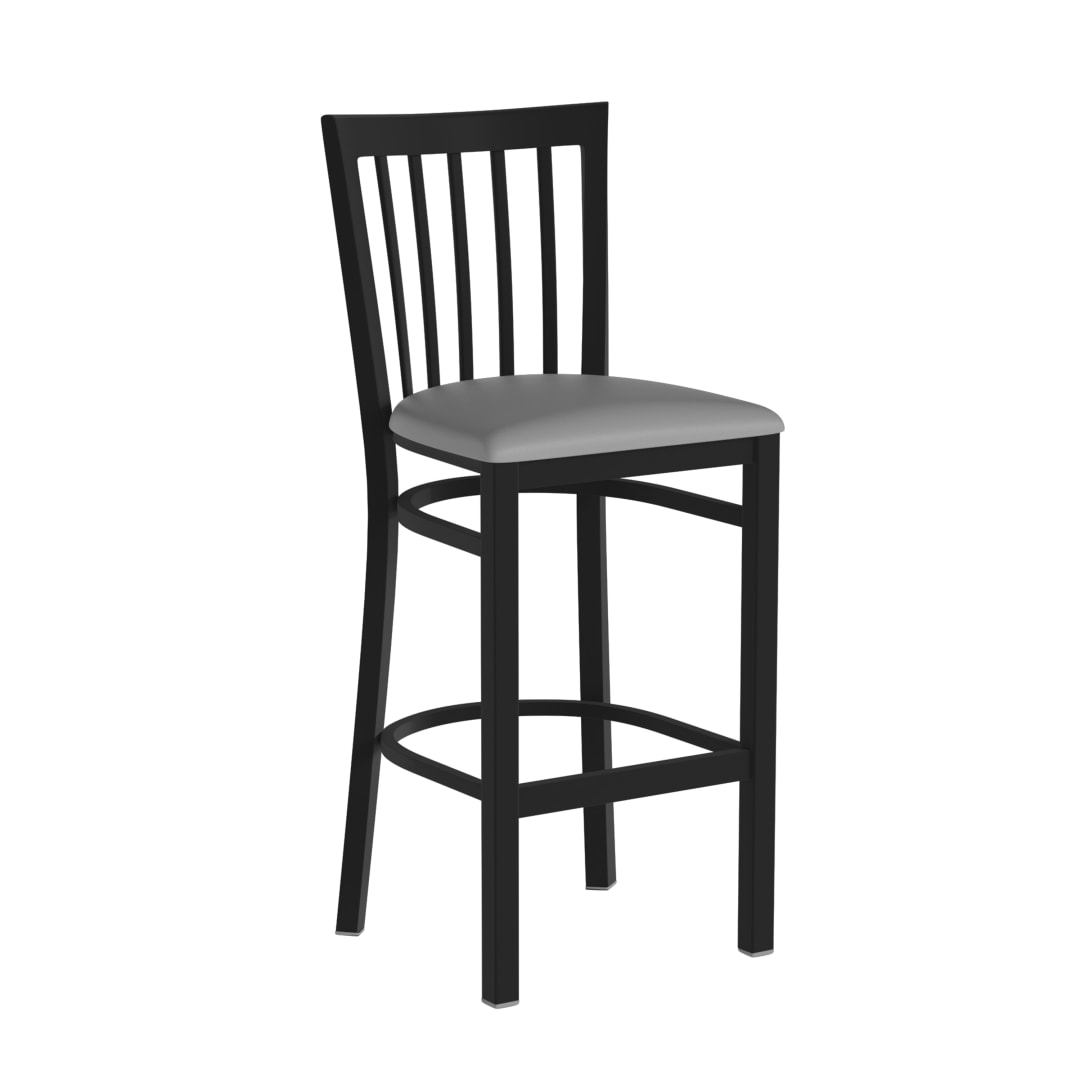 HERCULES Black School House Back Metal Restaurant Barstool - Gray Vinyl Seat