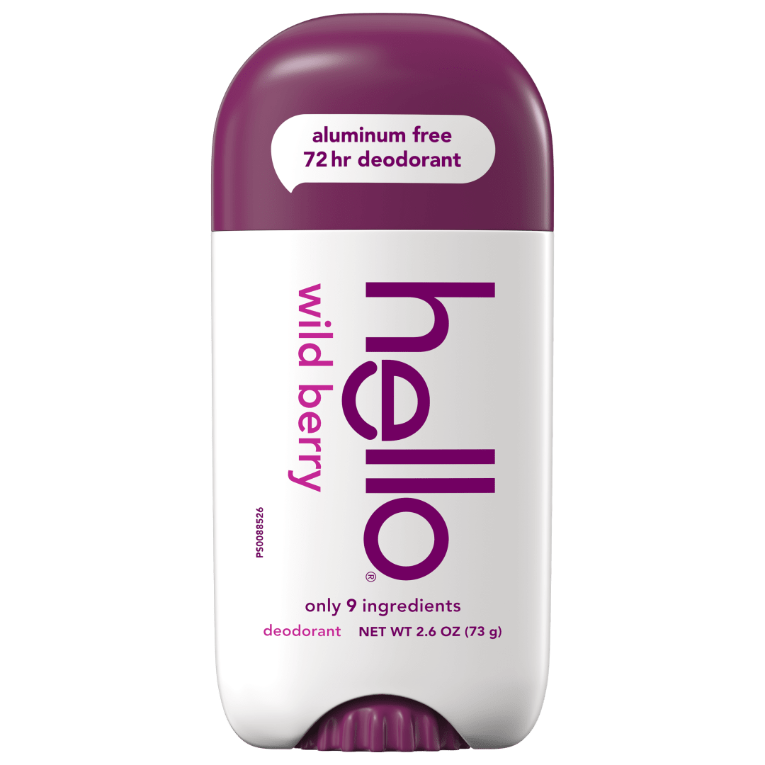 hello Wild Berry Aluminum Free Deodorant for Women and Men, 72-Hour Deodorant, Only 9 Ingredients, Baking Soda Free, Enriched with Shea Butter, Vegan, 2.6 oz Stick Deodorant