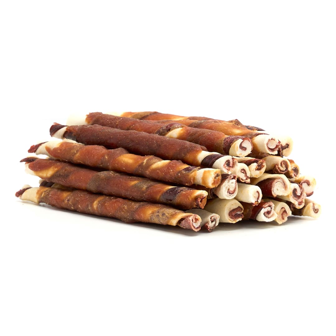 Treatly Combo Chews Rawhide/Pork Flv Rawhide Twist Stick Chicken Meat, 22 Pack