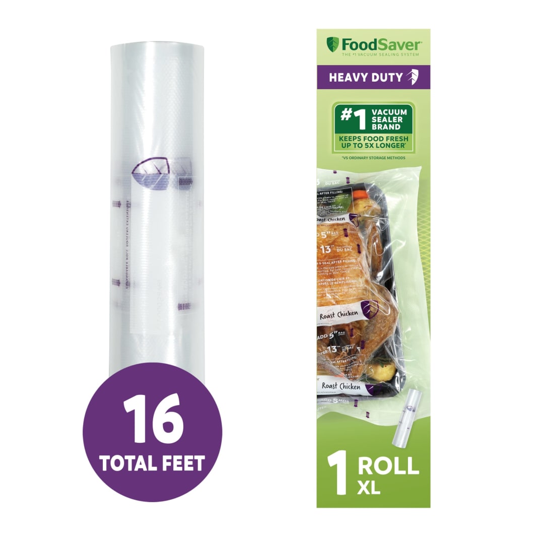 FoodSaver Heavy Duty Vacuum Sealer Rolls, 1 Pack XL 11" x 16' Rolls, Expands to 14", BPA-Free Bags for Storage, Sous Vide, Meal Prep