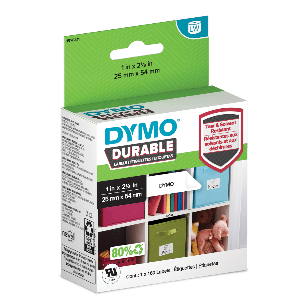 DYMO® LW Durable Labels for LabelWriter™ Label Printers, White Poly, 1” x 2-1/8”, 1 Roll of 160
