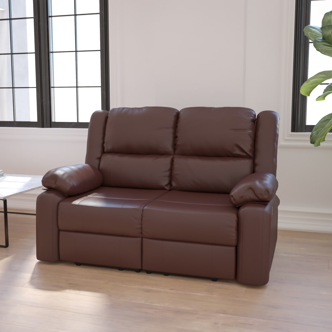Harmony Series Brown LeatherSoft Loveseat with Two Built-In Recliners