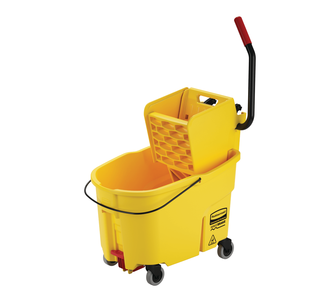 Rubbermaid Commercial Products WaveBrake 44-Quart Side-Press Bucket and Wringer, Drain, Yellow